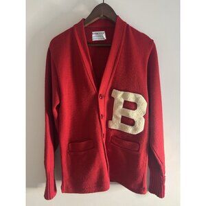Vintage Letterman Cardigan Medium Varsity B Red Nixon Mass 50s Football Medium